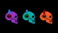 Skull icons with headphones, halftone neon color background