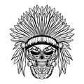 Skull indian illustration black on white background