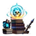 A skull sitting on top of a stack of books, magic special effects - AI Generative Image