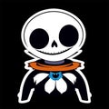 Skull isolated on black background. Cute cartoon character. Generative AI