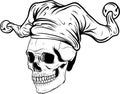Skull in jester hat. monochrome vector illustration
