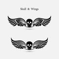 Skull logo with devil wings logo design template.The Ghost symbol.Halloween background.Tattoo sign.Happy Halloween emblem isolate