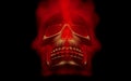 Skull looks up in colorful fire. Demonic sight. Scaring halloween picture