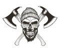 Skull-lumberjack with beard,hat and two axes