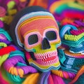 Skull made out of colourful yarn