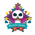 Skull man with flowers to day of the dead Royalty Free Stock Photo