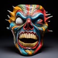 Colorful Ceramic Skull Mask With Fisheye Effects And Twisted Characters