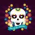 Skull mask with flowers to day of the dead event Royalty Free Stock Photo