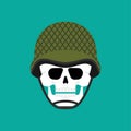 Skull in military helmet. Soldier skeleton head