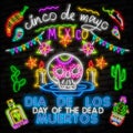 Skull neon sign. Day of the Dead Dia de Muertos . Neon sign, bright signboard, light banner. Cactus in sombrero in neon style Royalty Free Stock Photo