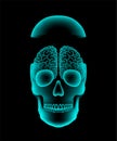 Skull open X-ray with Brain concept design, front view illustration