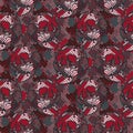 Skull pattern with snake skin texture. Seamless grunge boho red background for textile print. Royalty Free Stock Photo