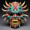 Colorful Ceramic Skull Mask: Grotesque Comic Book Style
