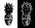 Skull pineapple in sunglasses on a light and dark background. Vector illustration.