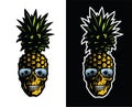 Skull pineapple in sunglasses on a light and dark background. Vector illustration.