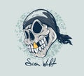 Skull pirate with the words sea wolf