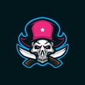 Skull pirates mascot logo design vector with modern illustration concept style for badge, emblem and t shirt printing. Skull