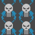 Skull and pistols. Seamless knitted woolen pattern with a skull and two revolvers