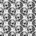 Skull pixel art pattern seamless. pixelated Skeleton head background. 8 bit vector ornament. Old video game graphics texture