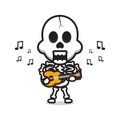 Skull playing guitar cartoon icon vector illustration