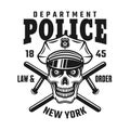 Skull in police cap with batons vector emblem