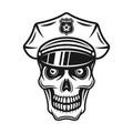 Skull in police cap vector vintage illustration
