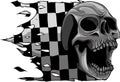 monochromatic Skull with race Flag vector illustration on white background