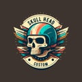 Skull in the retro biker helmet vintage motor custom Motorcycle Rider style Royalty Free Stock Photo