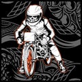 Skull riding a motorcycle ready for the race