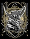 Skull robot warrior sacred geometry for t-shirt design