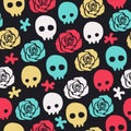Skull rose seamless pattern. Vector illustration. Royalty Free Stock Photo