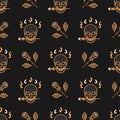 Skull and roses seamless pattern Art Deco Vector background Royalty Free Stock Photo