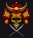 Skull samurai helmet and two swords