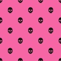 Skull seamless pattern. Black on pink background. Fashionable youth print. Fashionable Gothic. flat vector illustration.