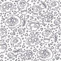 Skull seamless pattern. Mexican Dia de los Muertos Day of the Dead skull background. Day of Dead holiday skulls Royalty Free Stock Photo