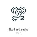 Skull and snake outline vector icon. Thin line black skull and snake icon, flat vector simple element illustration from editable Royalty Free Stock Photo