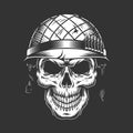 Skull in soldier helmet monochrome concept
