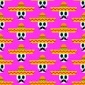 Skull in sombrero pattern seamless. day of dead in mexico background. Dia de los Muertos Mexican holiday texture