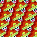 Skull in sombrero pattern seamless. day of dead in mexico background. Dia de los Muertos Mexican holiday texture