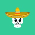 Skull in sombrero surprised Emoji. Mexican skeleton for traditional feast day of the dead.