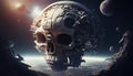 skull space station planet, digital art illustration, Generative AI