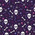 Skull and spider seamless pattern on blue background. halloween skull pattern background. Royalty Free Stock Photo