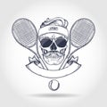 Skull with tennis racquets