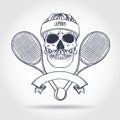 Skull with tennis racquets