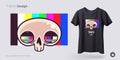 Skull with tv grid t-shirt design. Print for clothes, posters or souvenirs. Vector