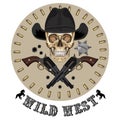 Skull and two crossed gun, Wild West design