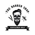 Skull Vintage Barber Shop Logo Design Template Vector Illustration