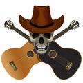 Skull wearing a cowboy hat on a background of