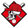 Skull wearing hat and crossed baseball bat