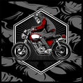 Skull wearing a helmet riding an old motorcycle,vector Royalty Free Stock Photo
